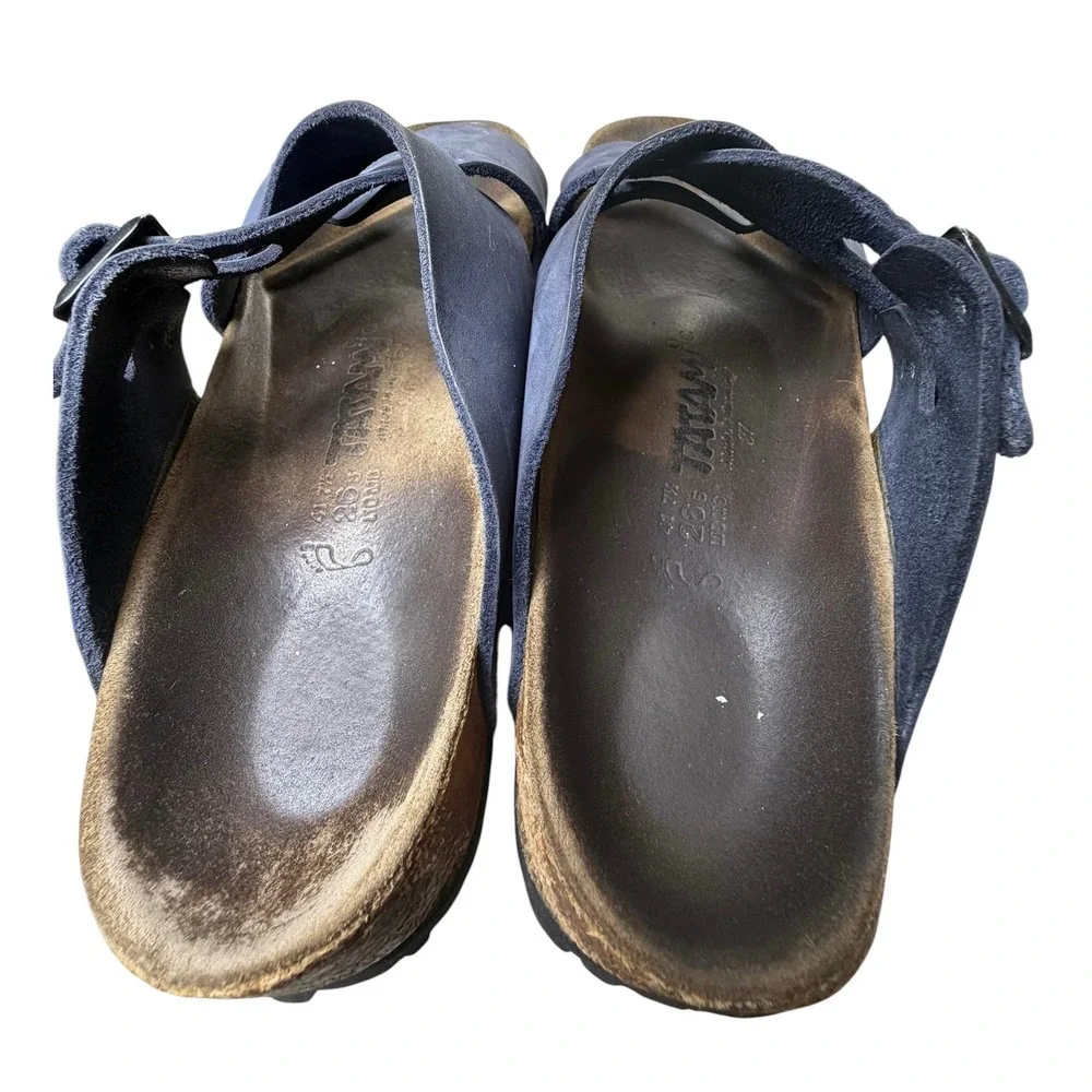 VINTAGE TATAMI BY BIRKENSTOCK LUGANO SLIDES Premium Dusty Blue Leather L10 M8